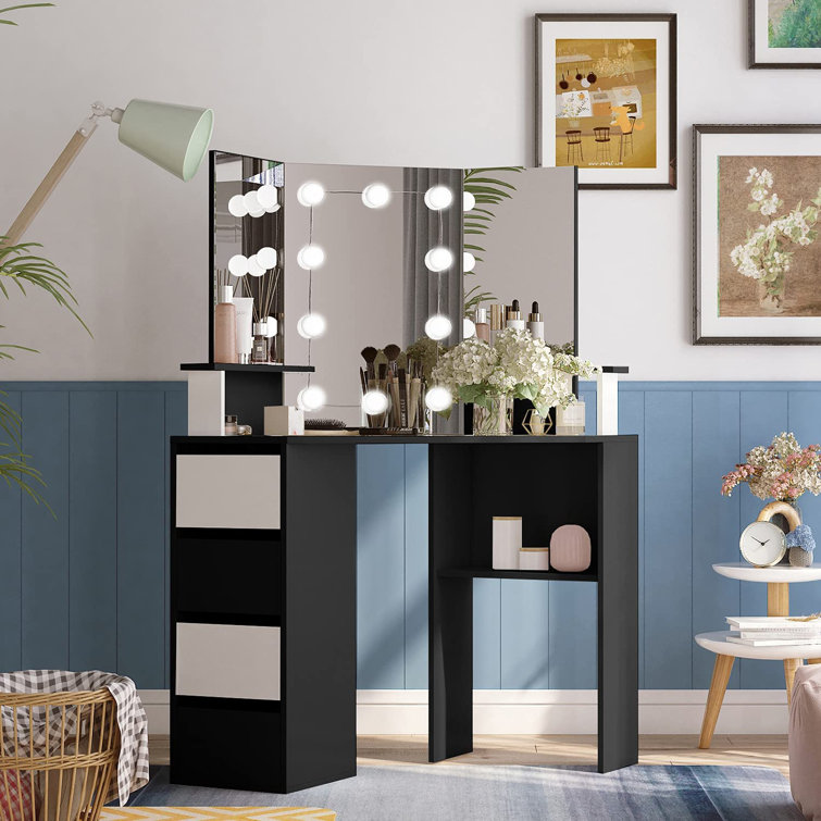 Latitude Run® 31.5'' Corner Makeup Vanity with Lighted Mirror Wayfair